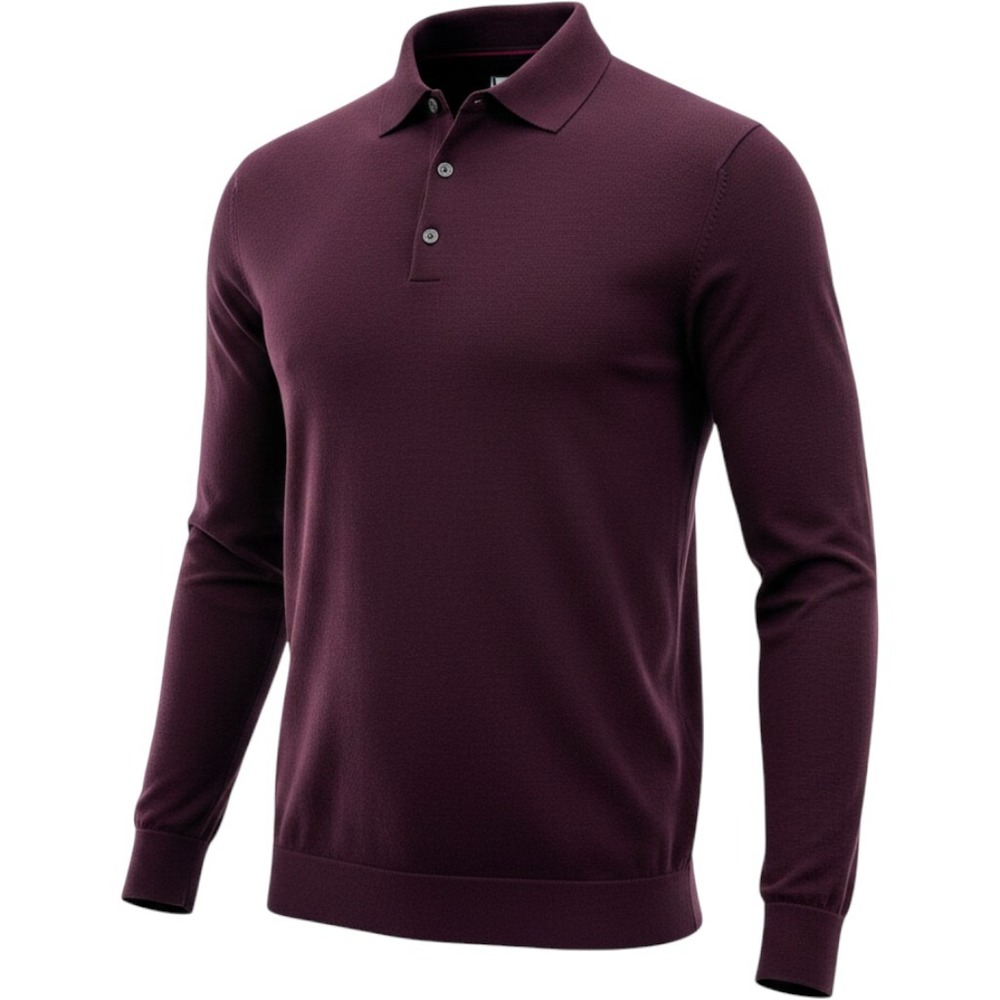 Charles Tyrwhitt Men M Extra Fine Merino Wool Long Sleeve Polo Sweater Plum Soft